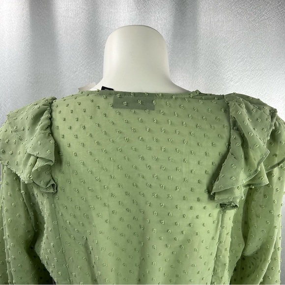 New York & Company Olive Green Clip-Dot Ruffle Blouse - Lily & Cali XL - Picture 7 of 8
